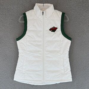 Women's White and Green Quilted Vest